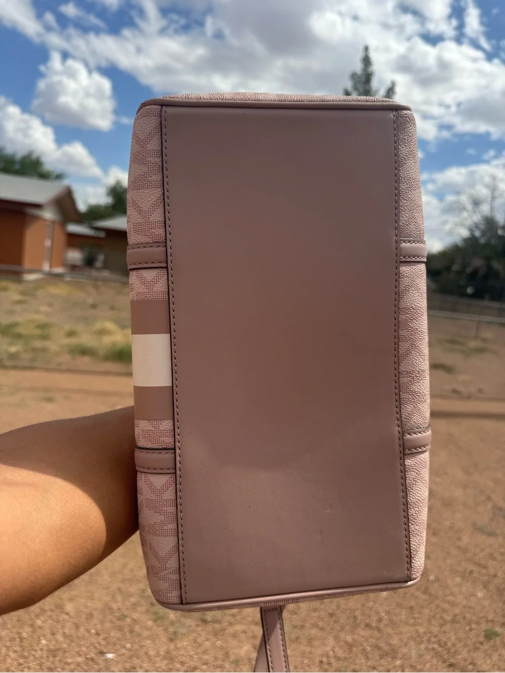 Michael Kors Blush Pink Signature Stripe Satchel
